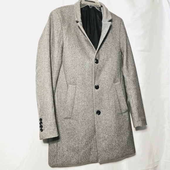 🛑 H&M Men's Versatile Warm Gray Wool Blend Button-up Coat Size 38R - Picture 1 of 8